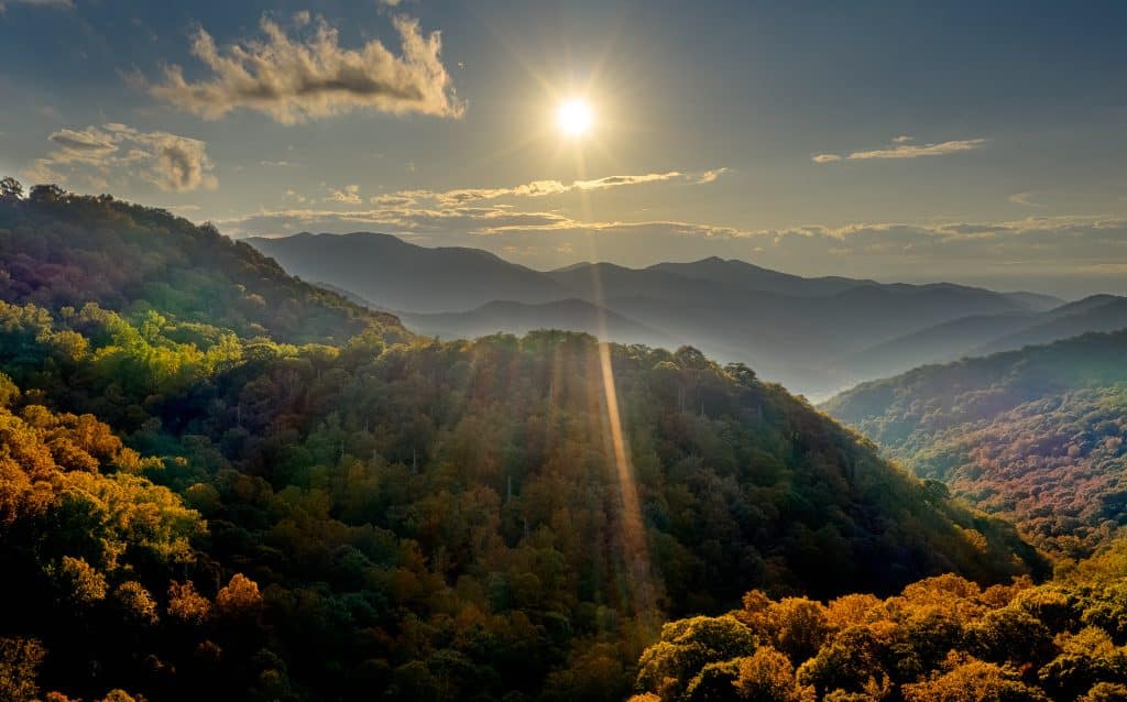 aerial view photo of sunset in pisgah national forest at the App